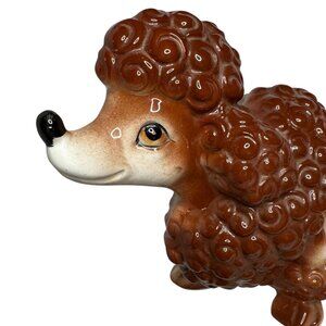 Vtg Brn Ceramic Poodle Figurine Glossy Finish MCM Kitschy Anthropomorphic Dog